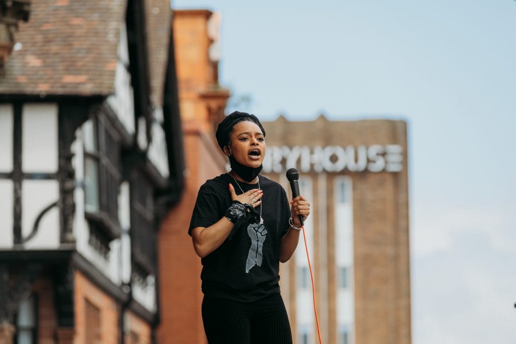 protester during speech