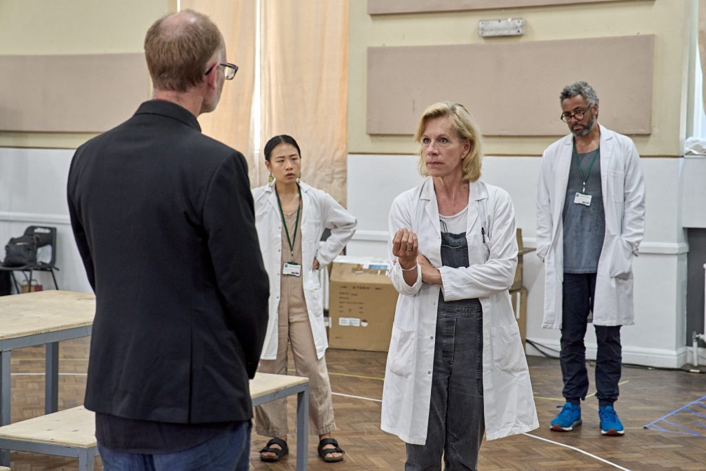 (L-R) John Mackay, Sabrina Wu, Juliet Stevenson and Christopher Colquhoun - The Doctor - Rehearsal Images - Photo credit Manuel Harlan