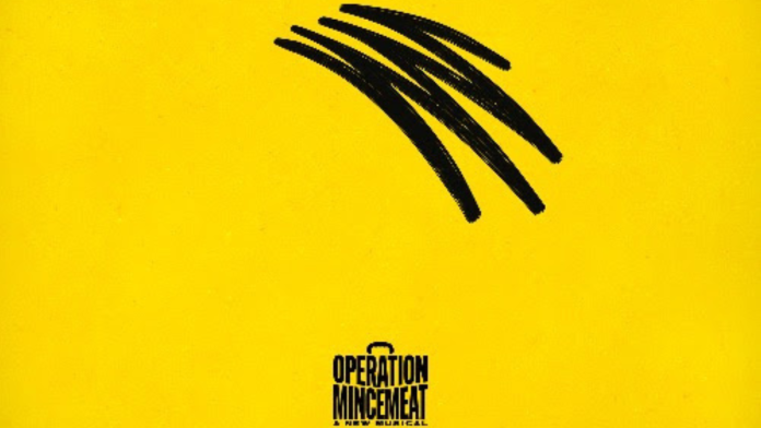 Artwork for Operation Mincemeat. A black squiggle on a yellow background