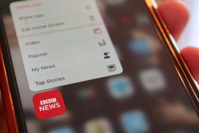 BBC News app display on an iPhone